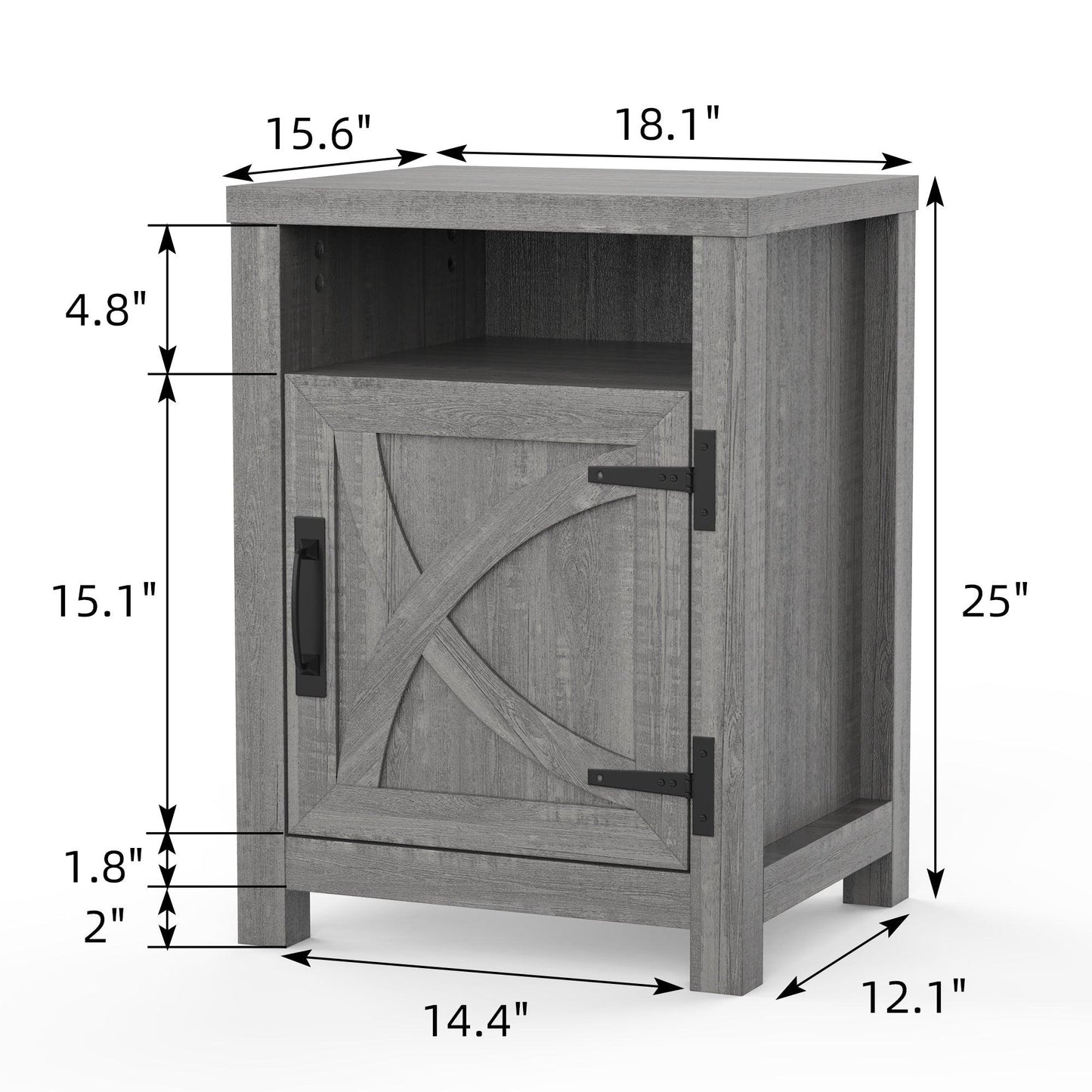 18" Solid Wood Farmhouse Nightstand for Bedroom in Brown or Grey or White