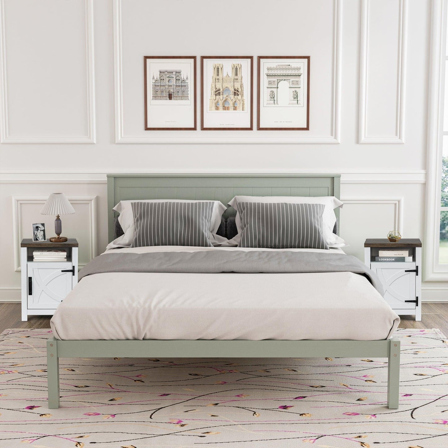 18" Solid Wood Farmhouse Nightstand for Bedroom in Brown or Grey or White