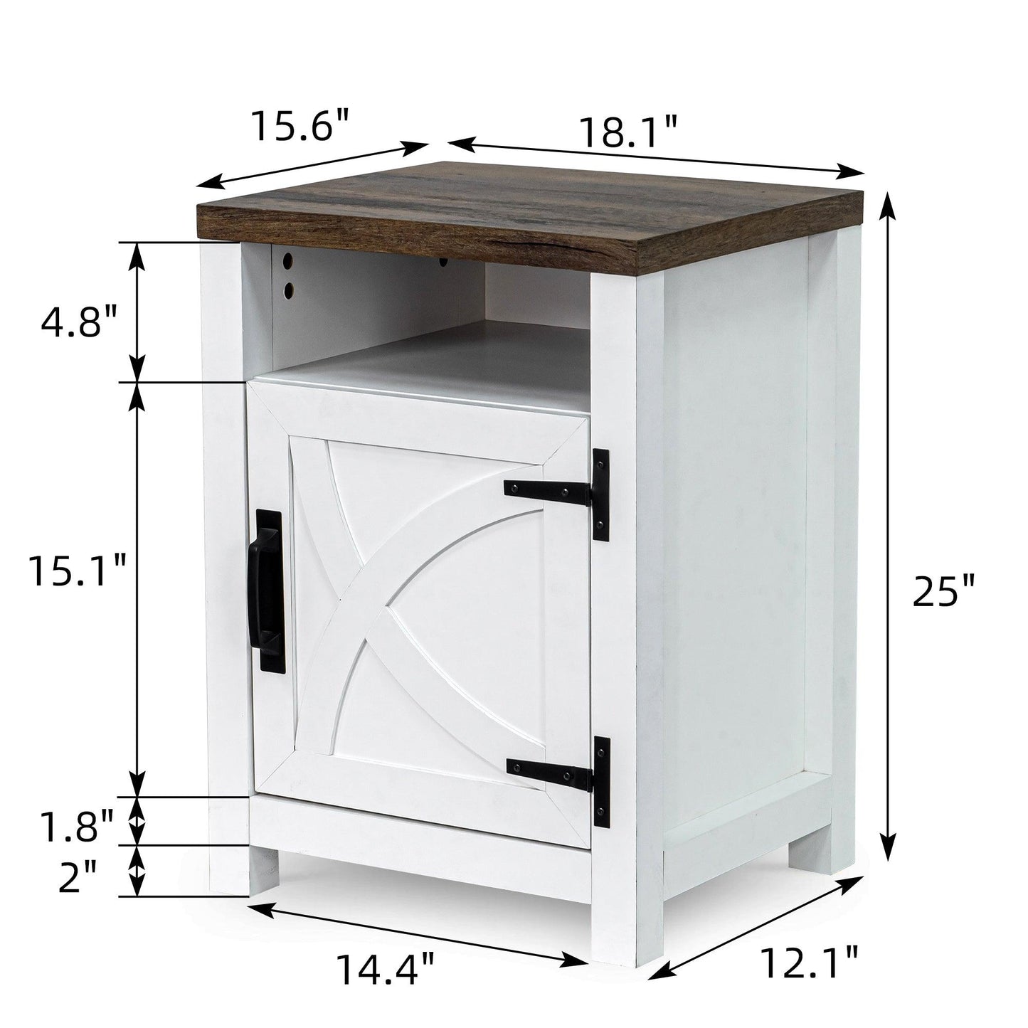 18" Solid Wood Farmhouse Nightstand for Bedroom in Brown or Grey or White