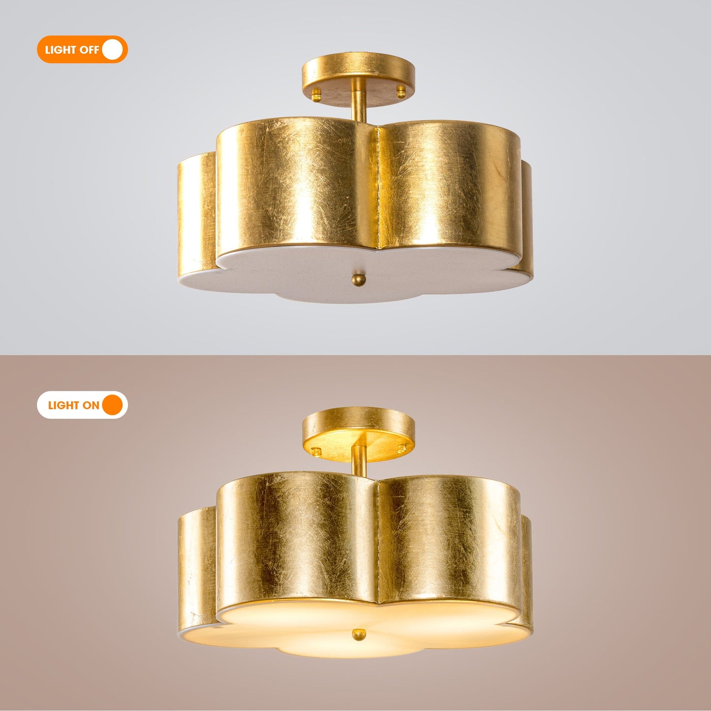 Golden Modern Semi Flush 3-Light Ceiling Lighting