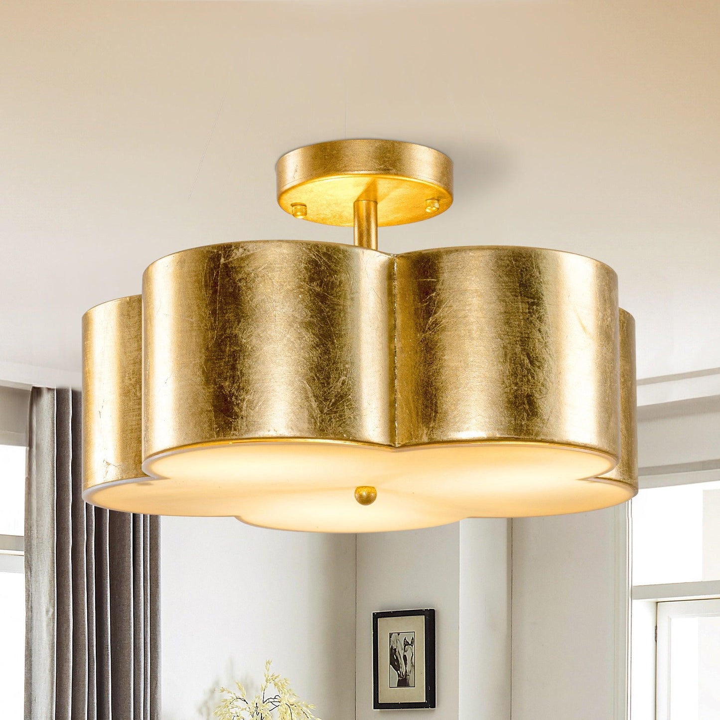 Golden Modern Semi Flush 3-Light Ceiling Lighting