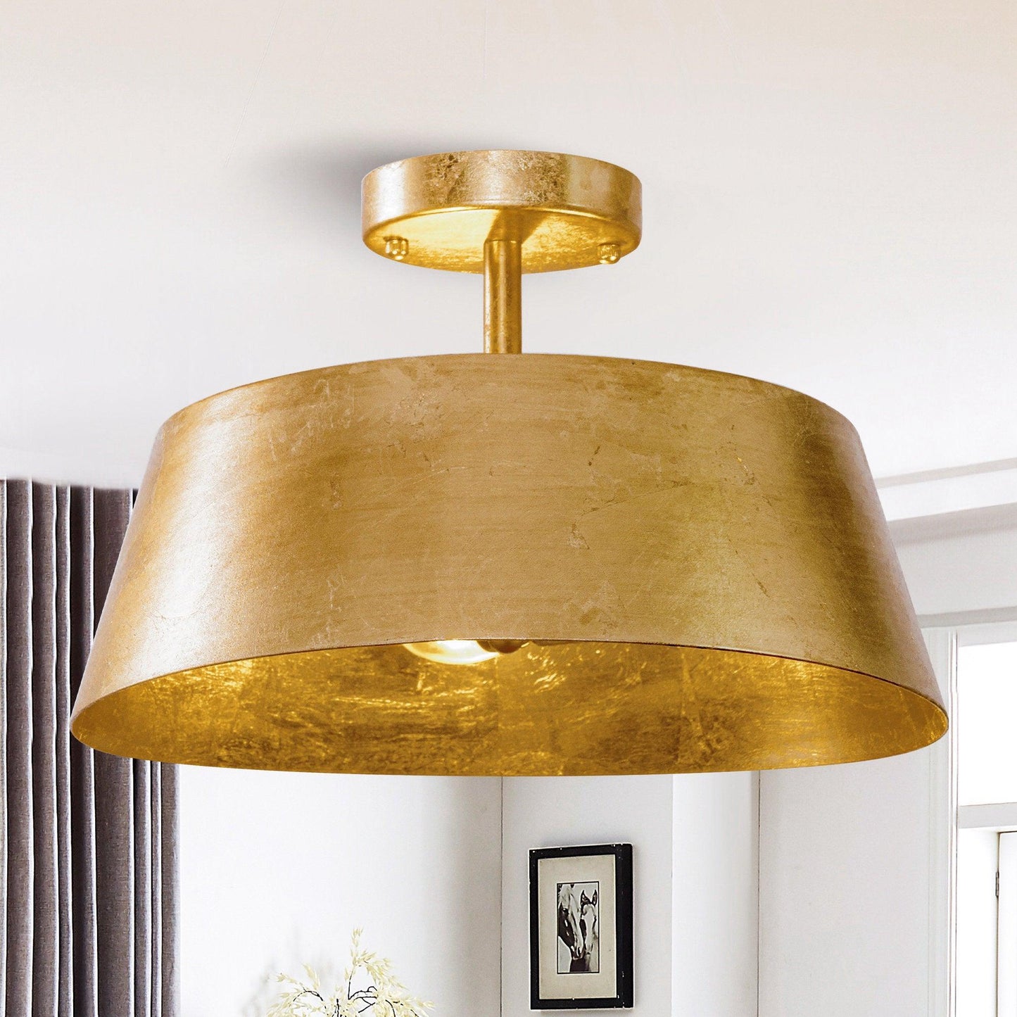 3-Light Golden Semi Flush Mount Lighting
