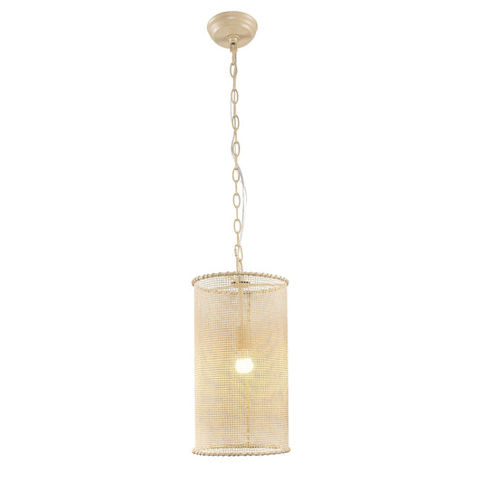 1-Light Wooden Beads Farmhouse Beige Dry Rated Island Pendant Lighting