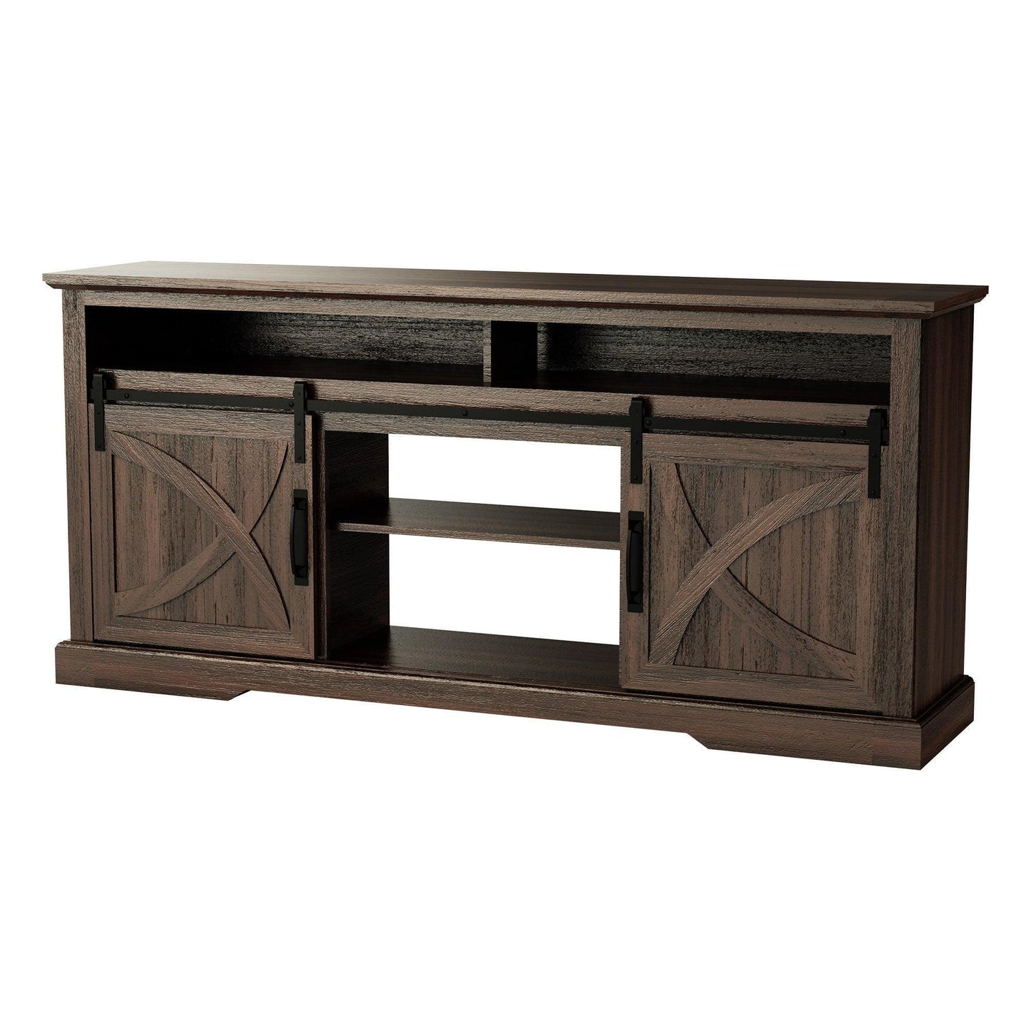 68" Farmhouse TV Stand with Double Sliding Barn Doors for Living Room