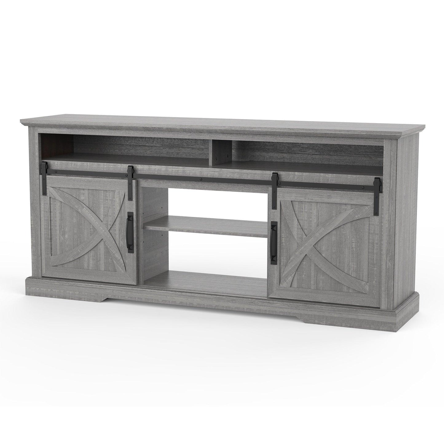 68" Farmhouse TV Stand with Double Sliding Barn Doors for Living Room