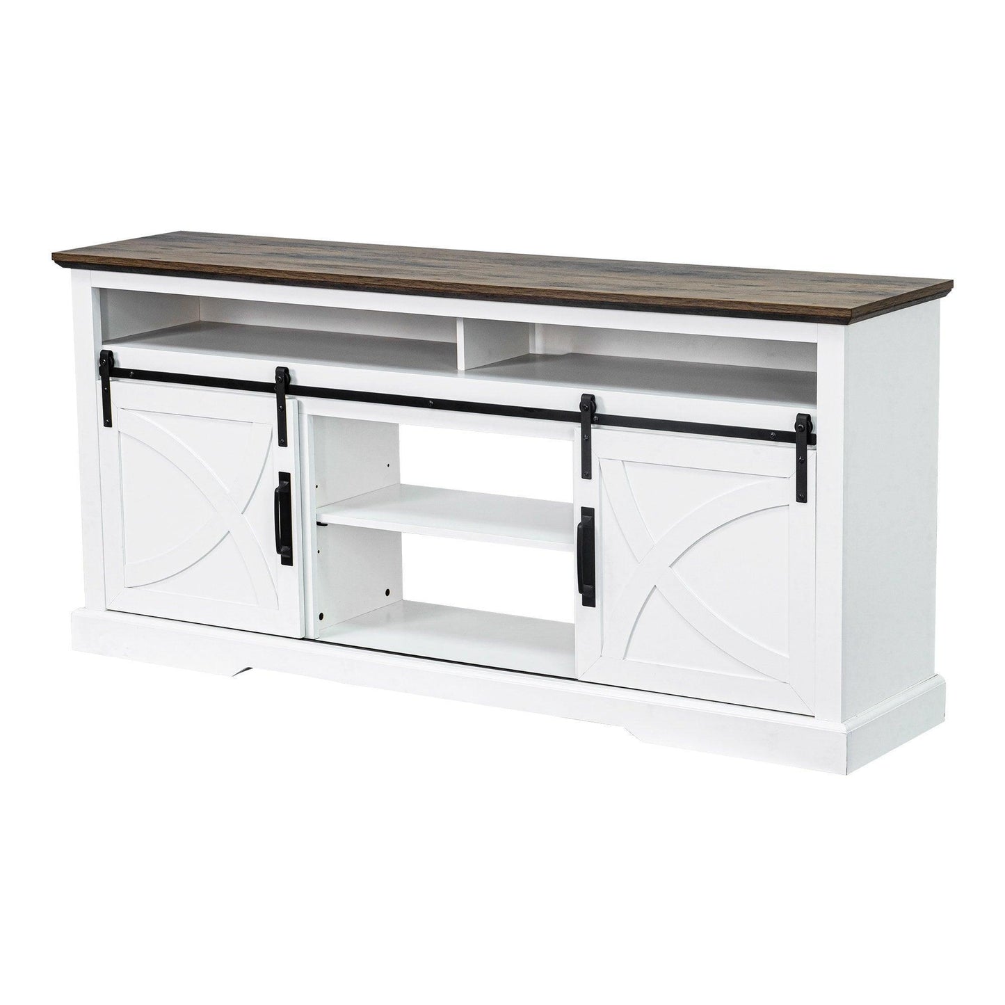 68" Farmhouse TV Stand with Double Sliding Barn Doors for Living Room