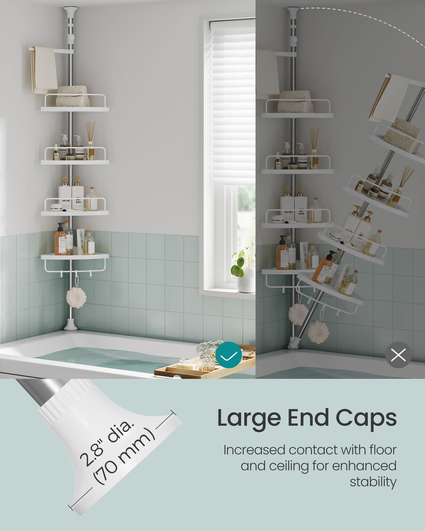 Corner Shower Caddy Tension Pole, 35.8 to 118.1 Inches
