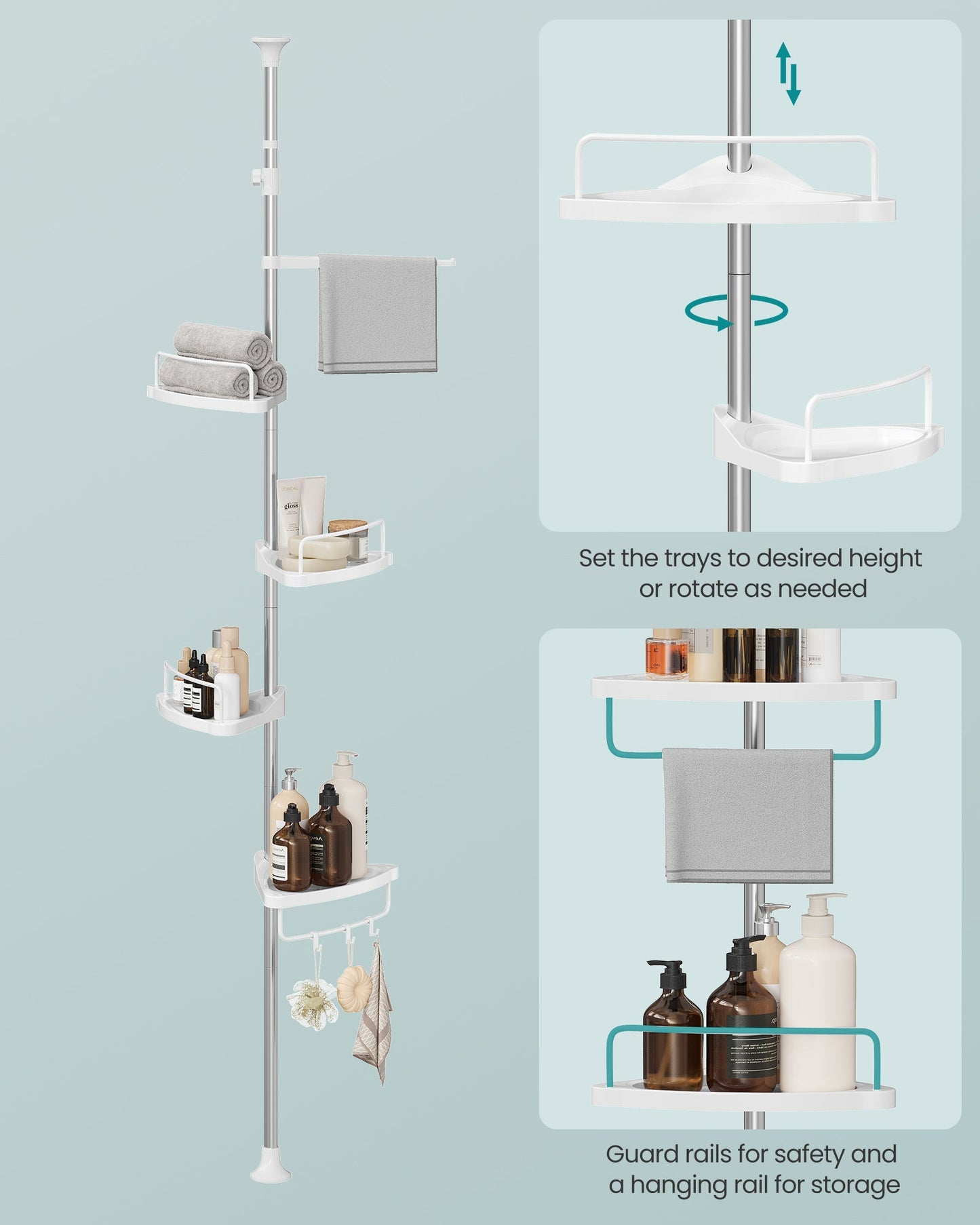 Corner Shower Caddy Tension Pole, 35.8 to 118.1 Inches