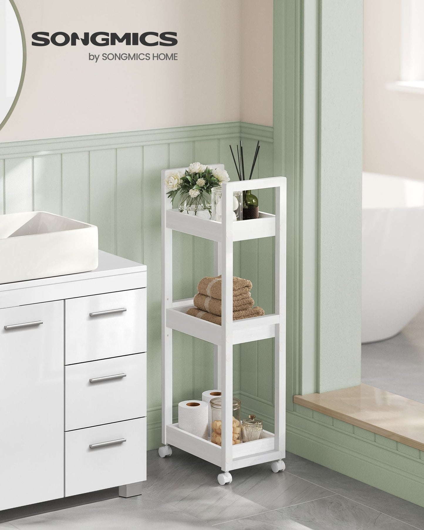 3-Tier Bamboo Rolling Cart