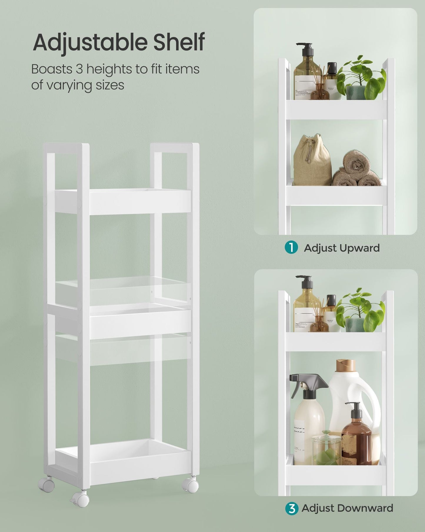 3-Tier Bamboo Rolling Cart