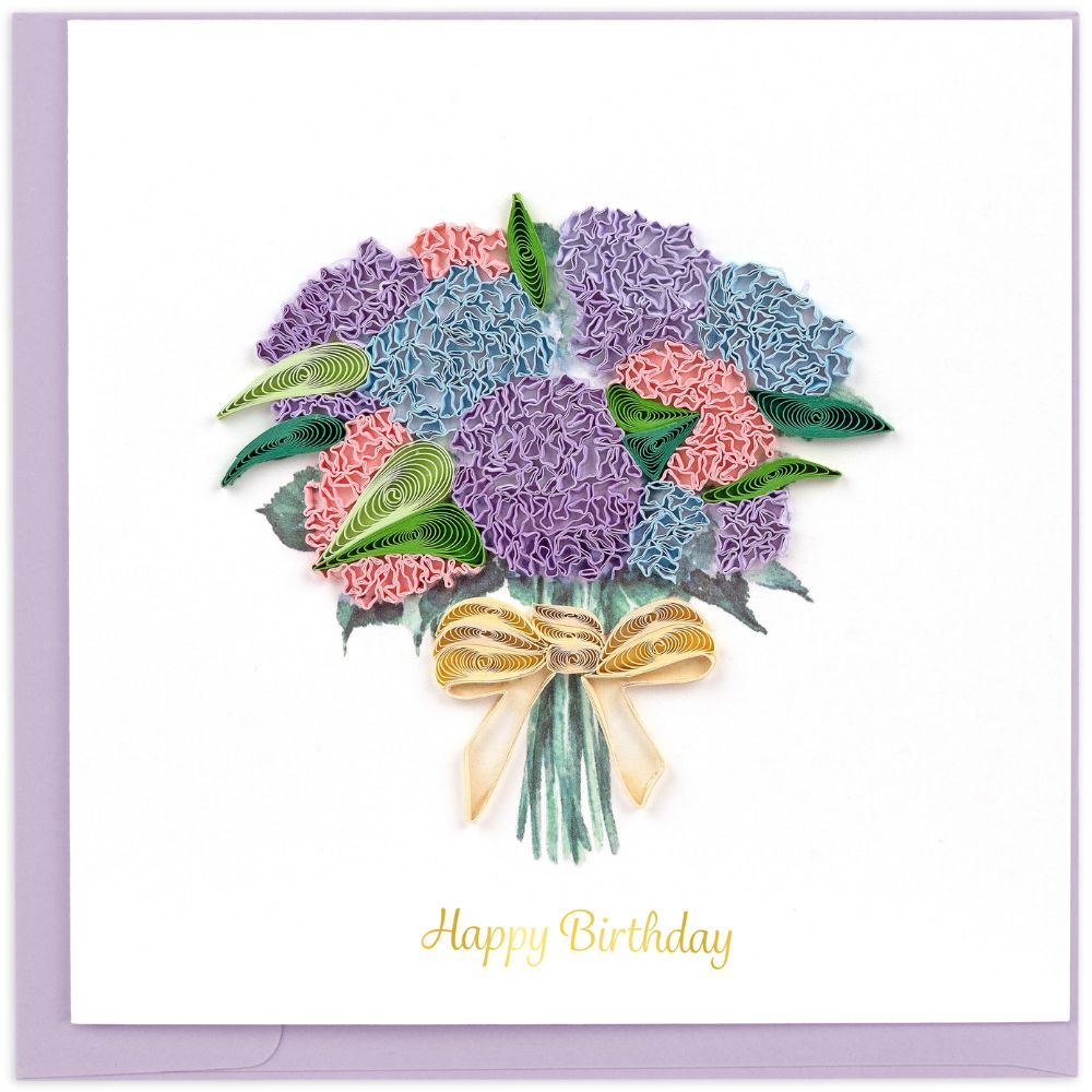 Birthday Hydrangea Bouquet Quilled Greeting Card