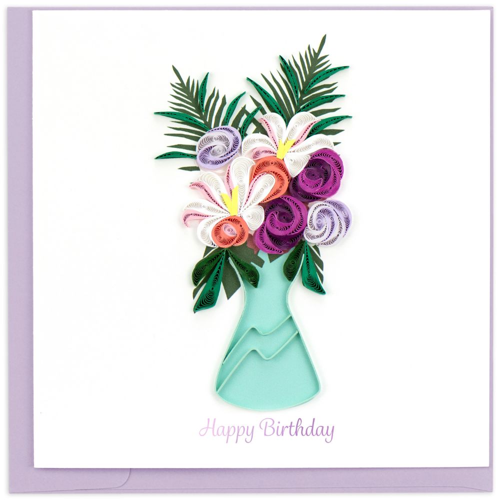 Birthday Flower Vase Quilled Greeting Card