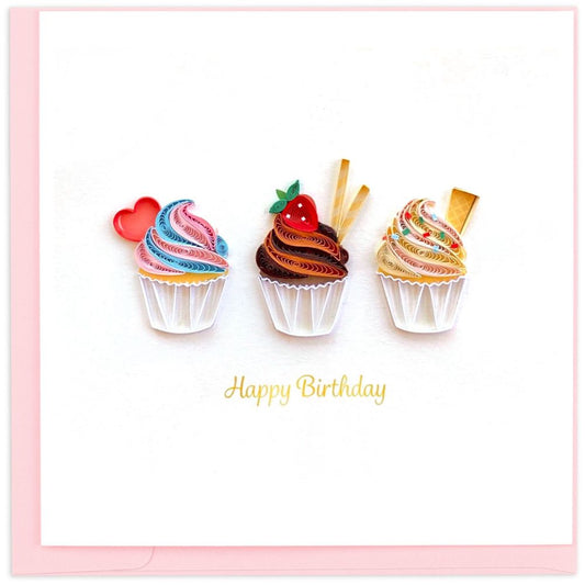 Birthday Cupcake Trio Quilled Greeting Card