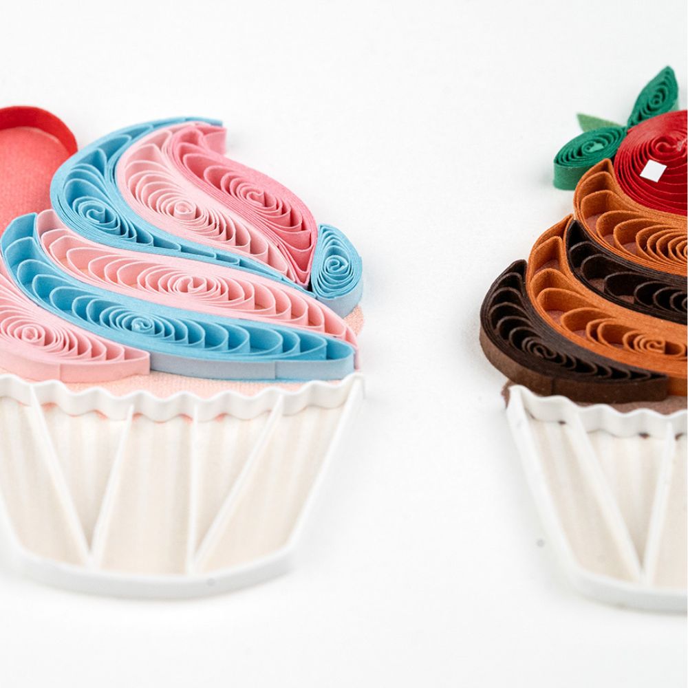 Birthday Cupcake Trio Quilled Greeting Card