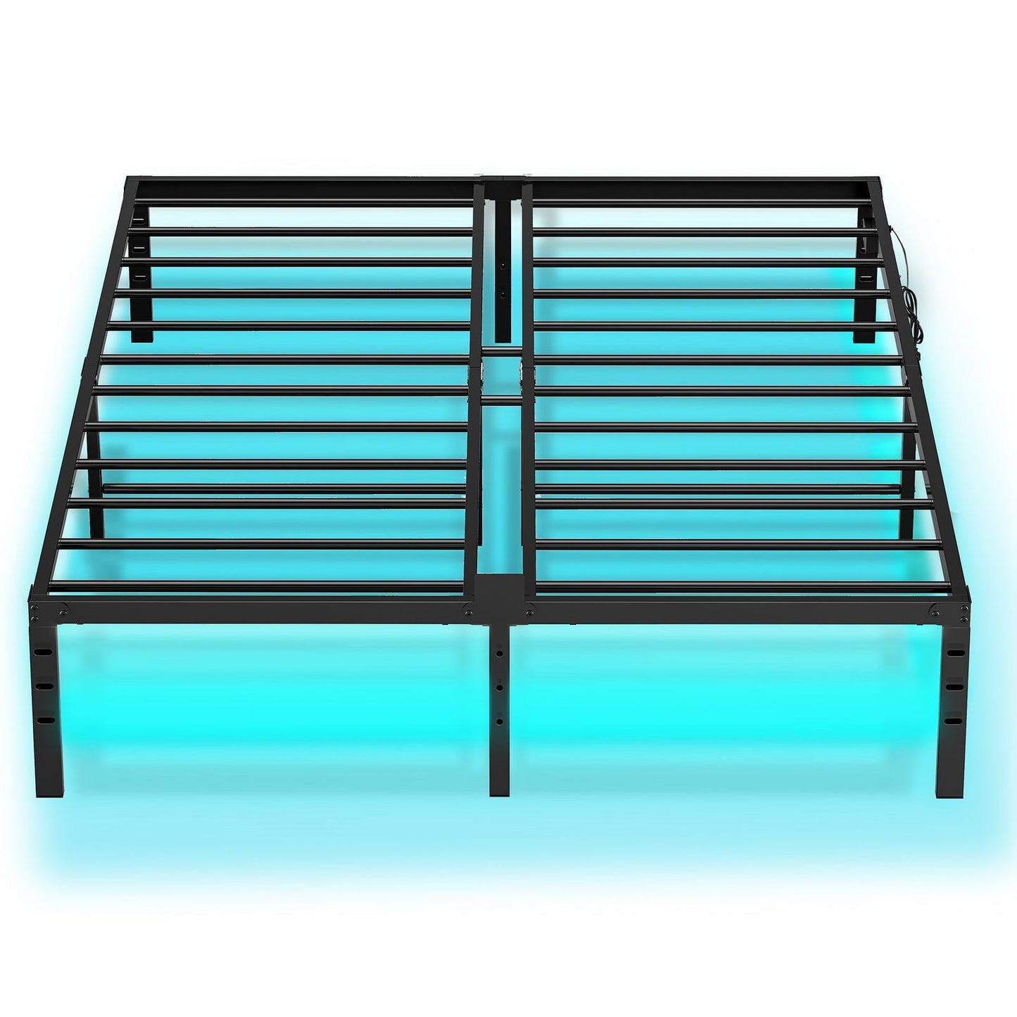 Queen Bed Frame with LED Lights Charging Station - Black