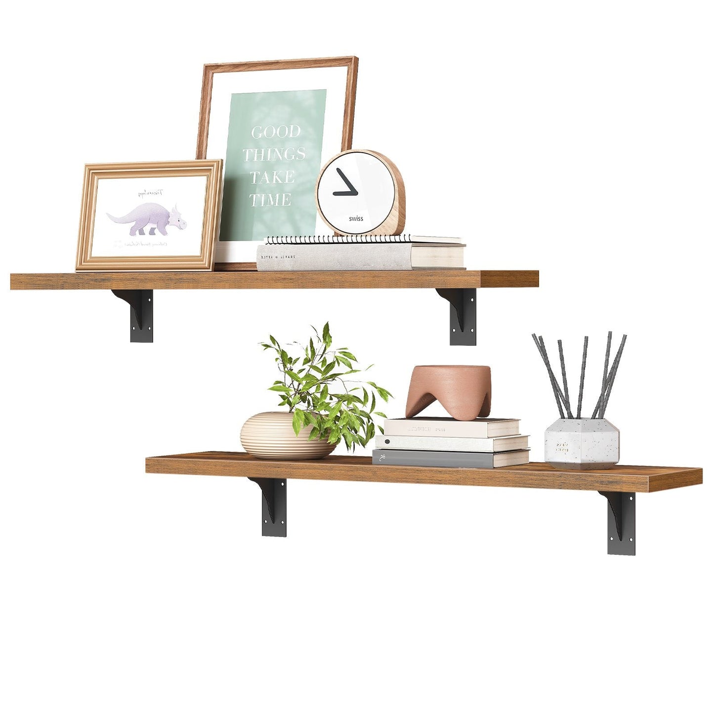 Floating Shelves for Wall - Rustic Brown & Black