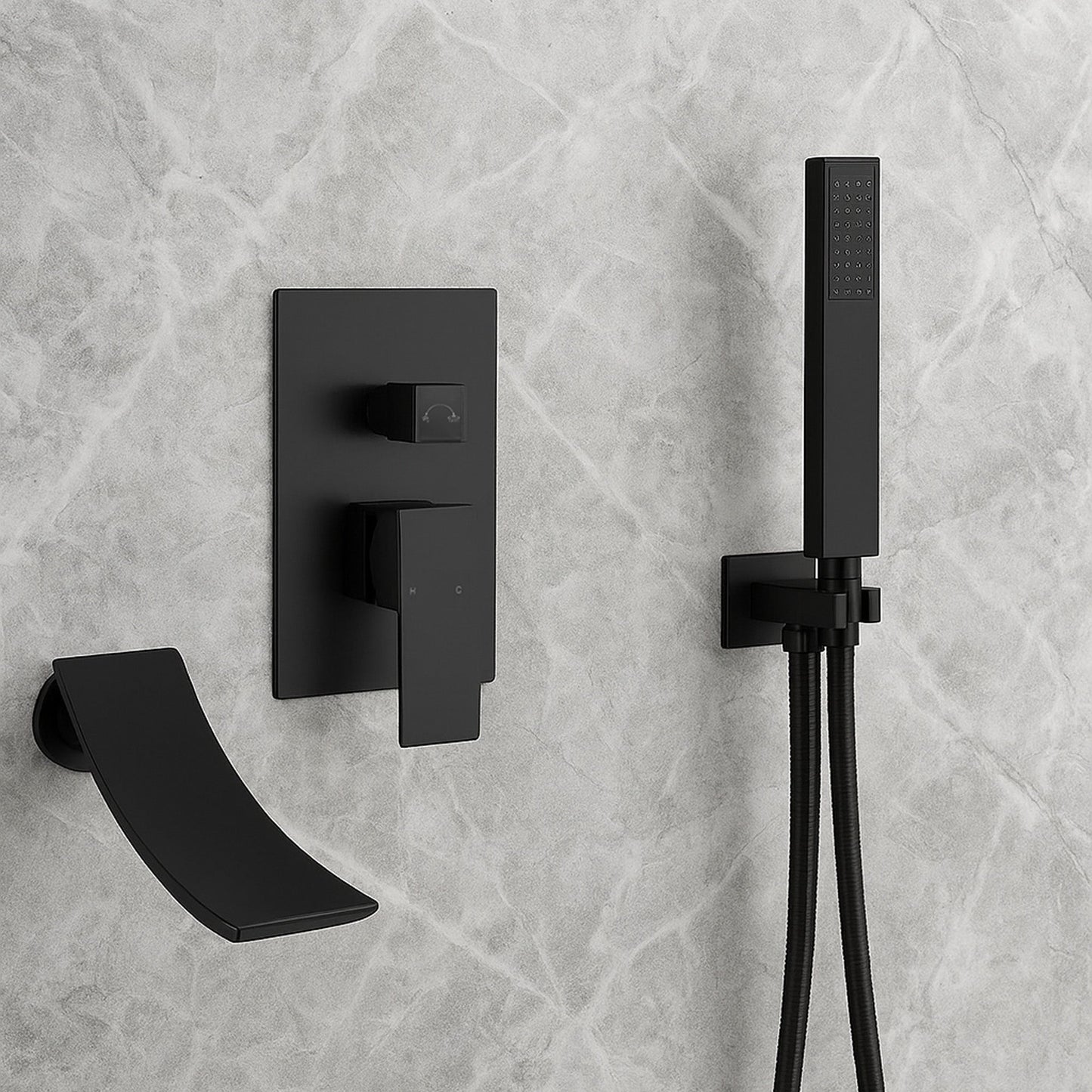 Waterfall Wall-mount Bath Tub Filler Faucet with Handheld Shower Oil Rubbered bronze or Matte Black or Chrome Or Brushed Nickel