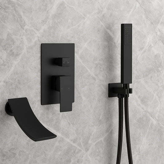 Waterfall Wall-mount Bath Tub Filler Faucet with Handheld Shower Oil Rubbered bronze or Matte Black or Chrome Or Brushed Nickel