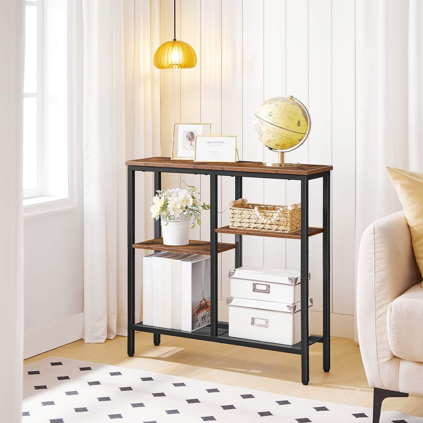 Narrow Console Table - Rustic Brown & Black