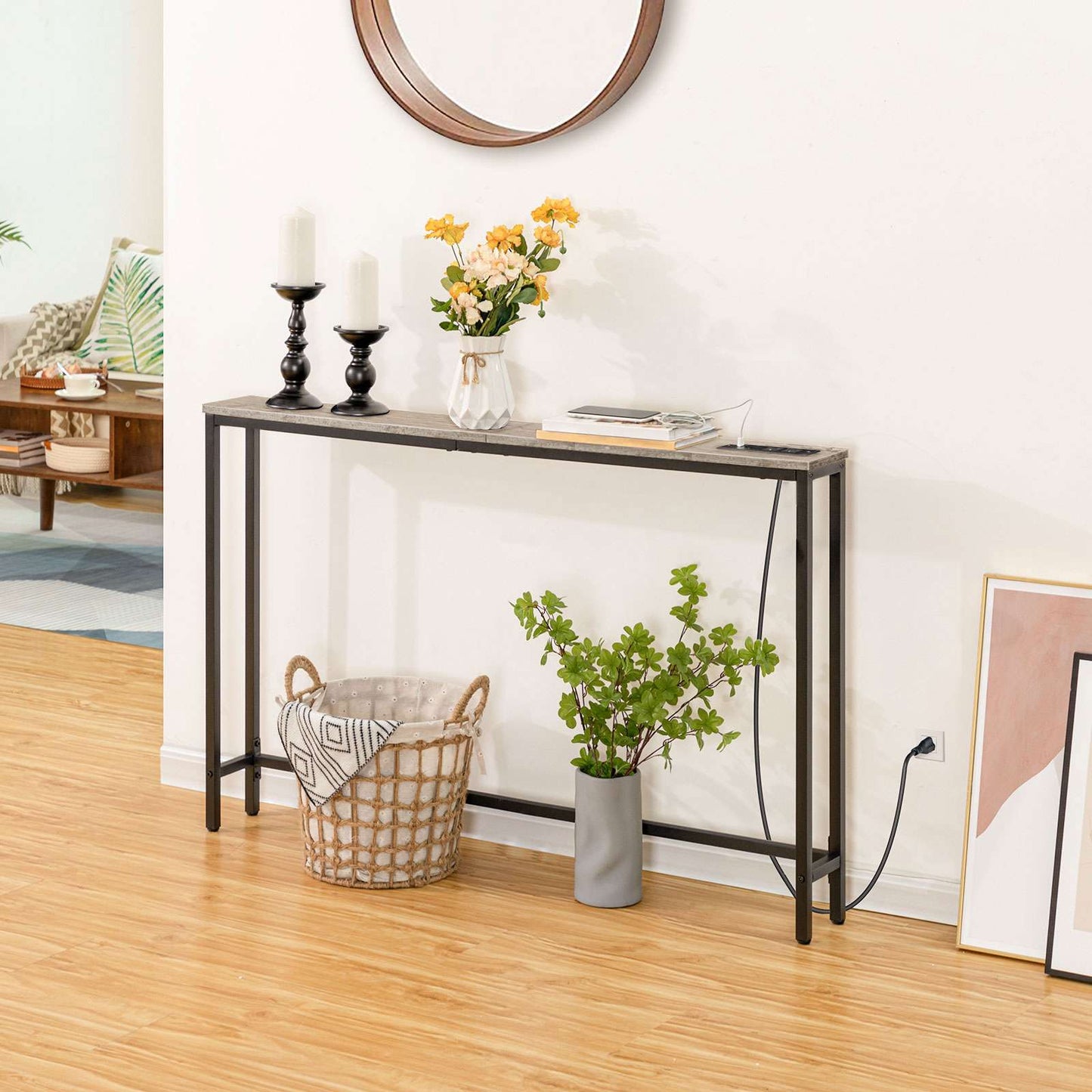 Console Table with Power Outlets, Charging Station