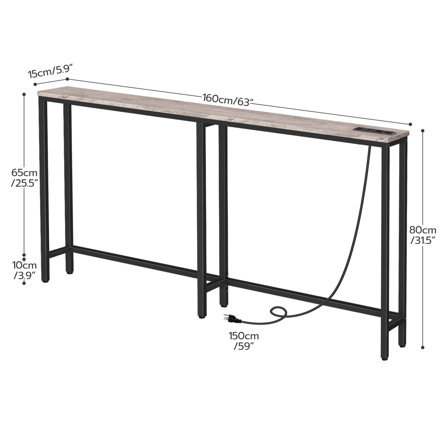 Console Table Charging Station - Greige & Black