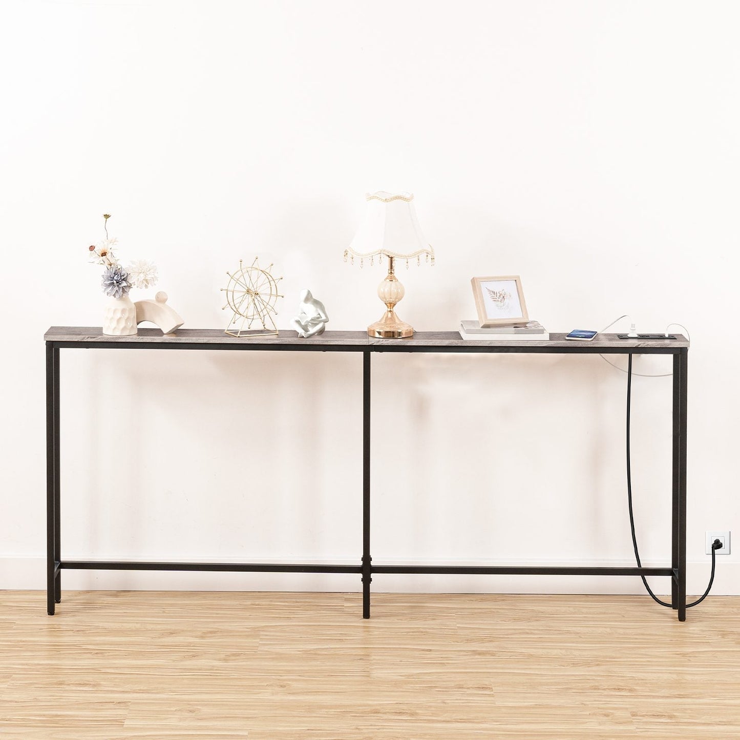 Console Table Charging Station - Greige & Black