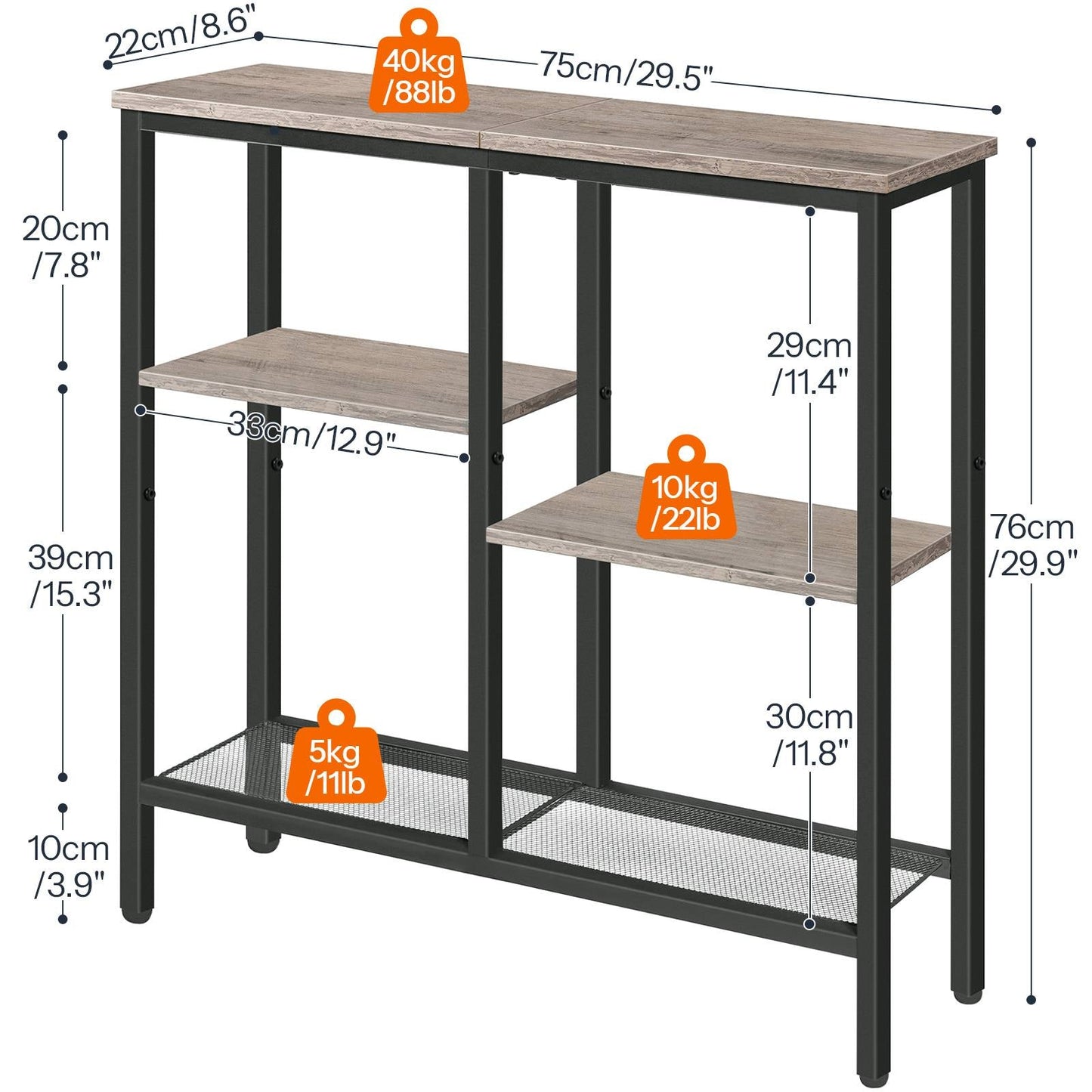 Narrow Console Table - Greige & Black