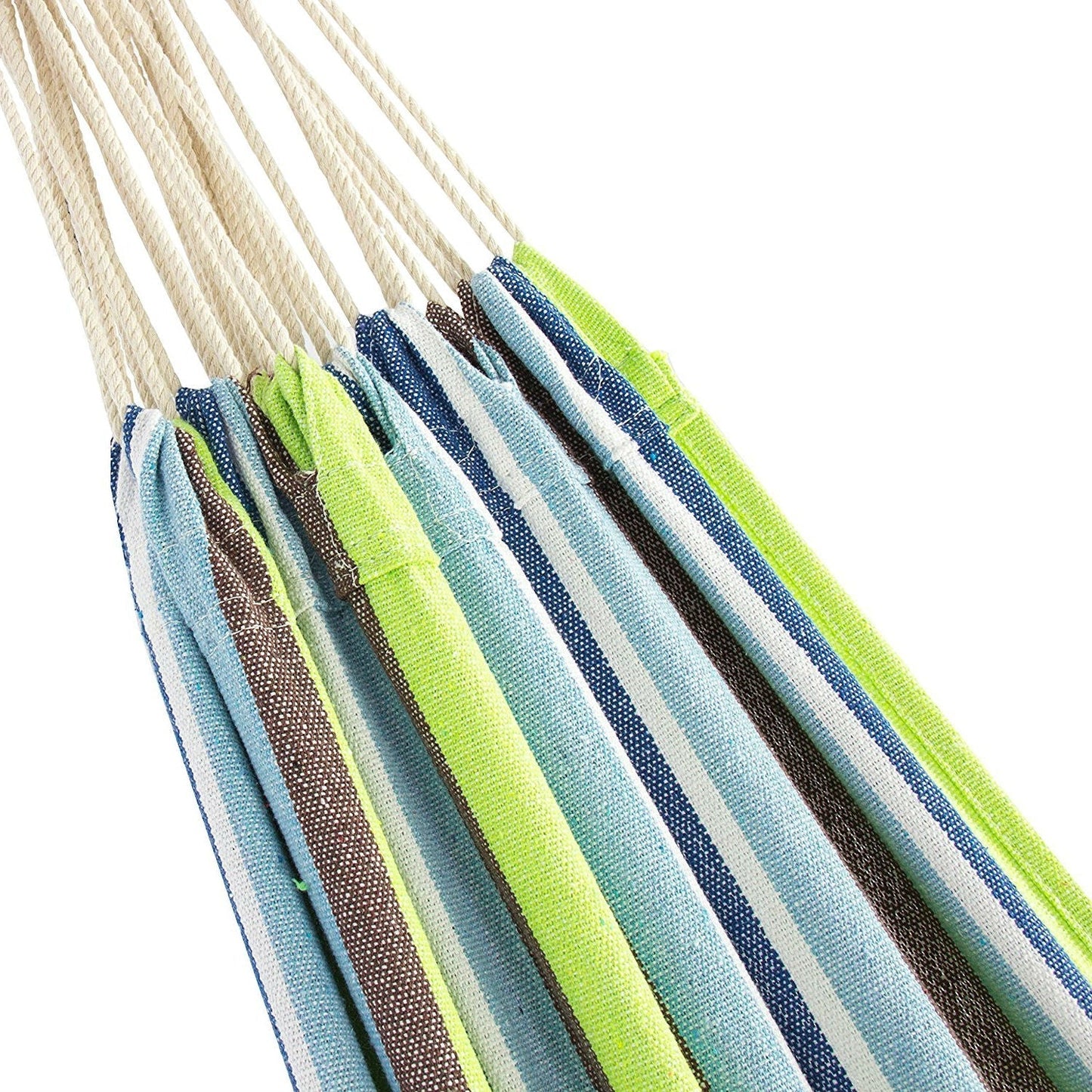 Portable Blue Green Stripe Cotton Hammock with Metal Stand and Carry Case