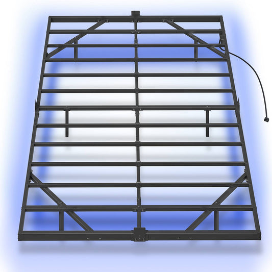 Floating Bed Frame Full Size with Charging Station, LED - Black