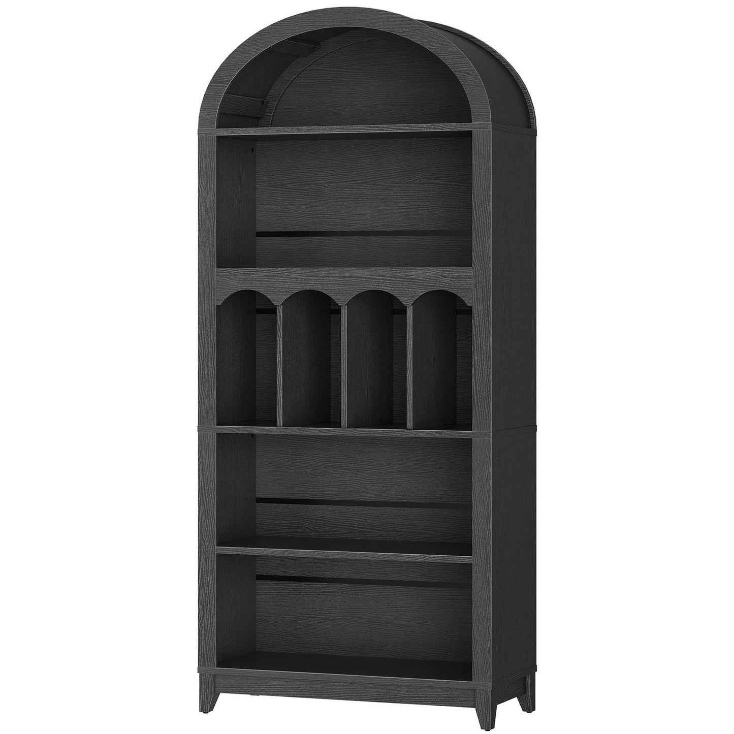 Arched Bookshelf with Storage - Black