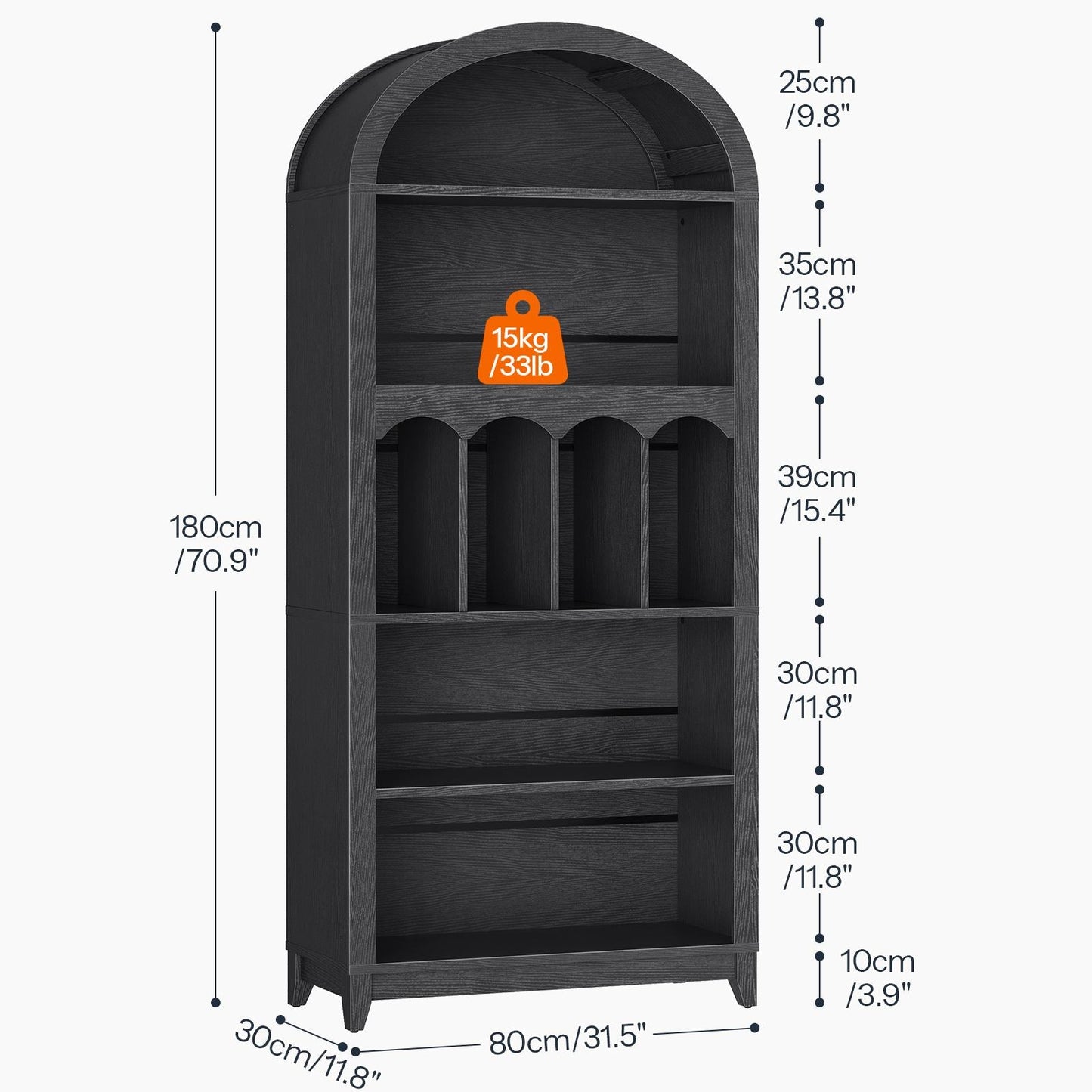 Arched Bookshelf with Storage - Black