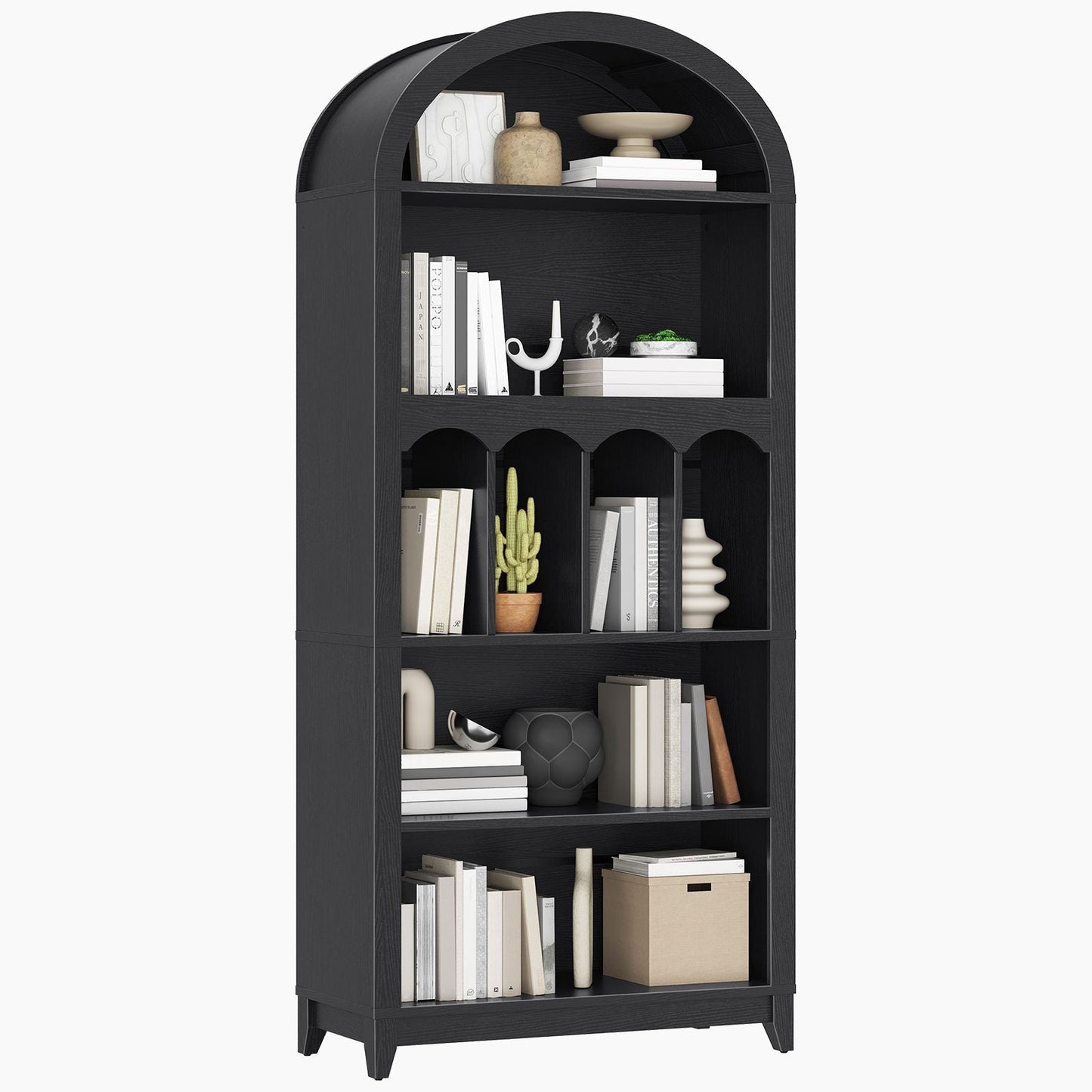 Arched Bookshelf with Storage - Black