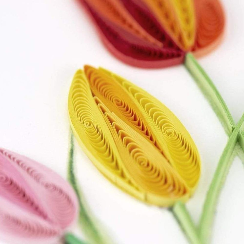 Colorful Tulips Quilled Greeting Card