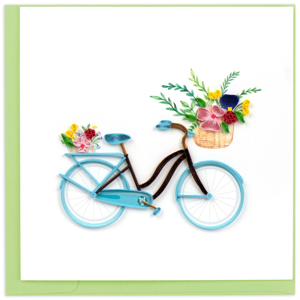 Bicycle & Flower Basket Quilled Greeting Card