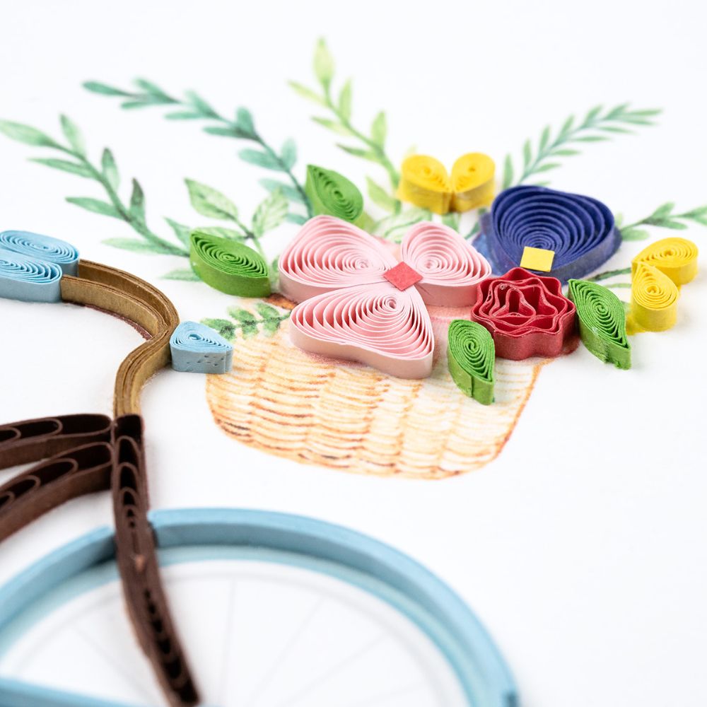 Bicycle & Flower Basket Quilled Greeting Card