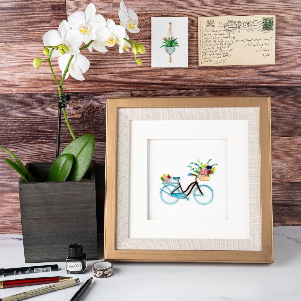 Bicycle & Flower Basket Quilled Greeting Card