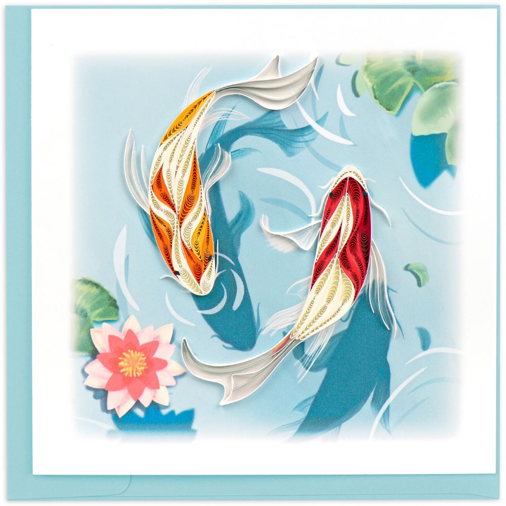 Koi Fish Pond Quilled Greeting Card