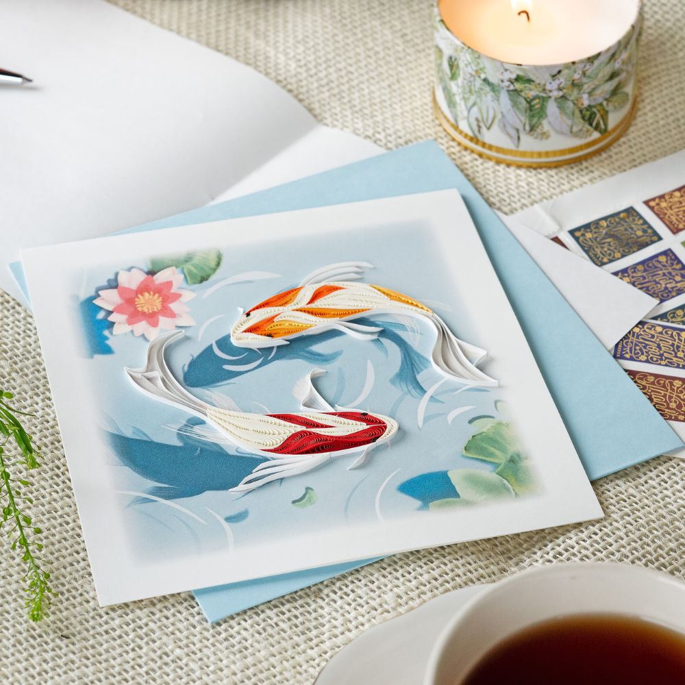 Koi Fish Pond Quilled Greeting Card