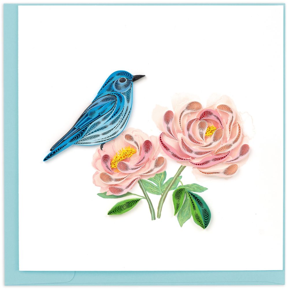 Bluebird & Peonies Quilled Greeting Card