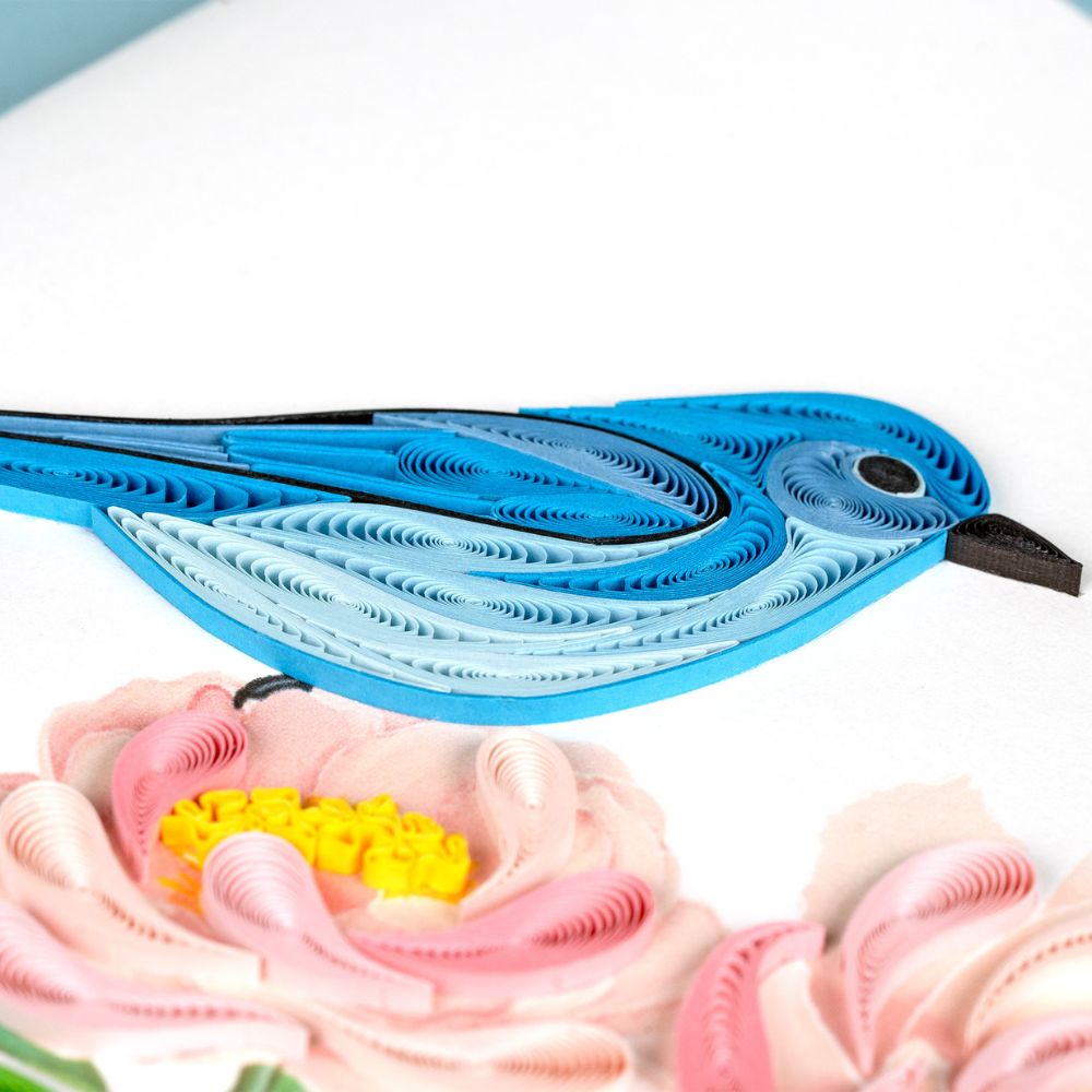 Bluebird & Peonies Quilled Greeting Card