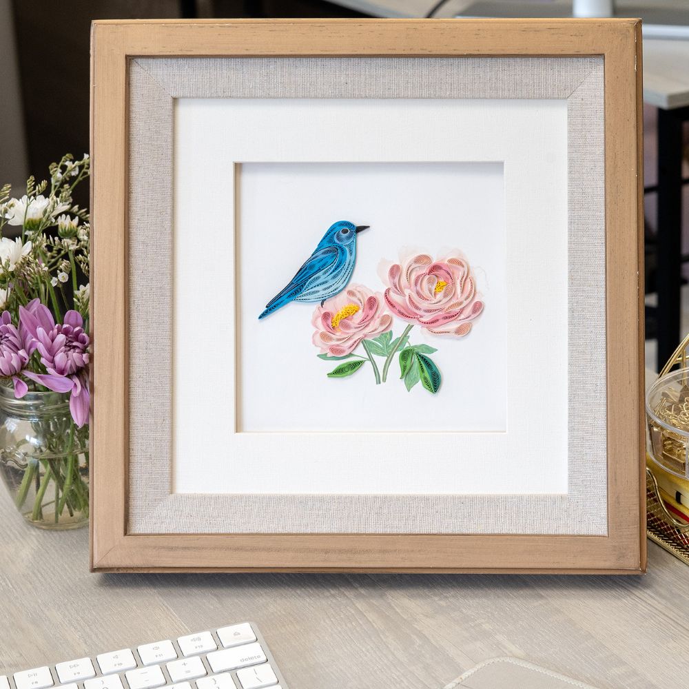 Bluebird & Peonies Quilled Greeting Card