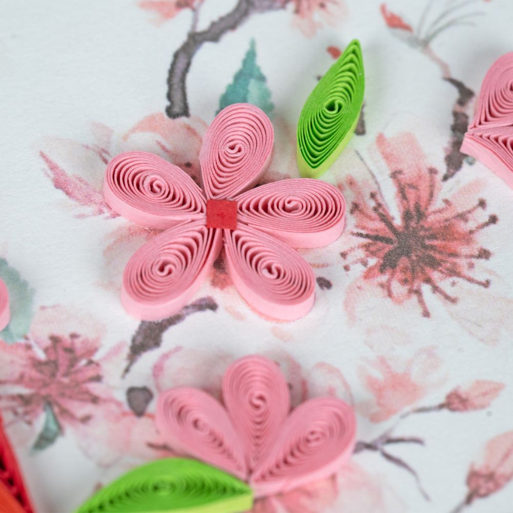 Cardinal and Cherry Blossom Quilled Greeting Card
