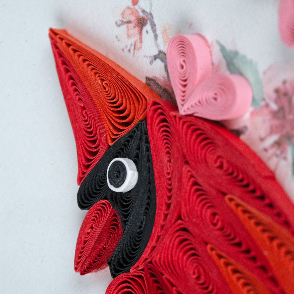 Cardinal and Cherry Blossom Quilled Greeting Card