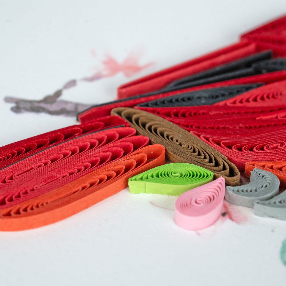 Cardinal and Cherry Blossom Quilled Greeting Card