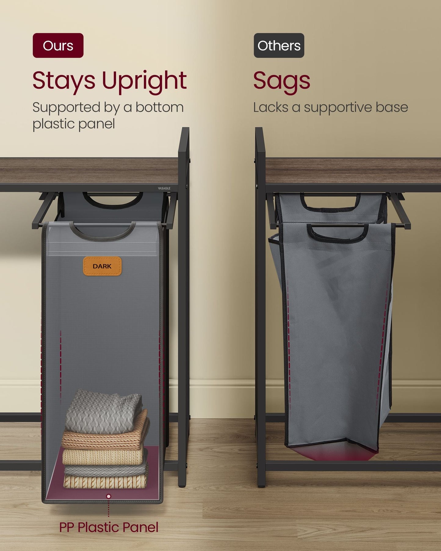 Rolling Laundry Hamper with 3 Compartments, 26.4 Gal. (100 L)