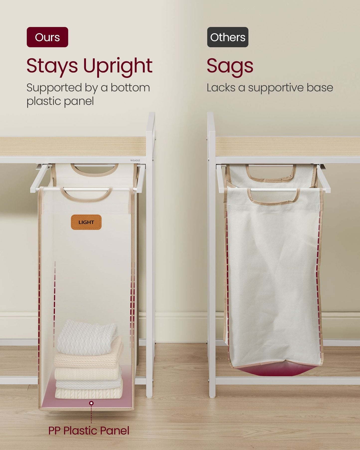 Rolling Laundry Hamper with 3 Compartments, 26.4 Gal. (100 L)