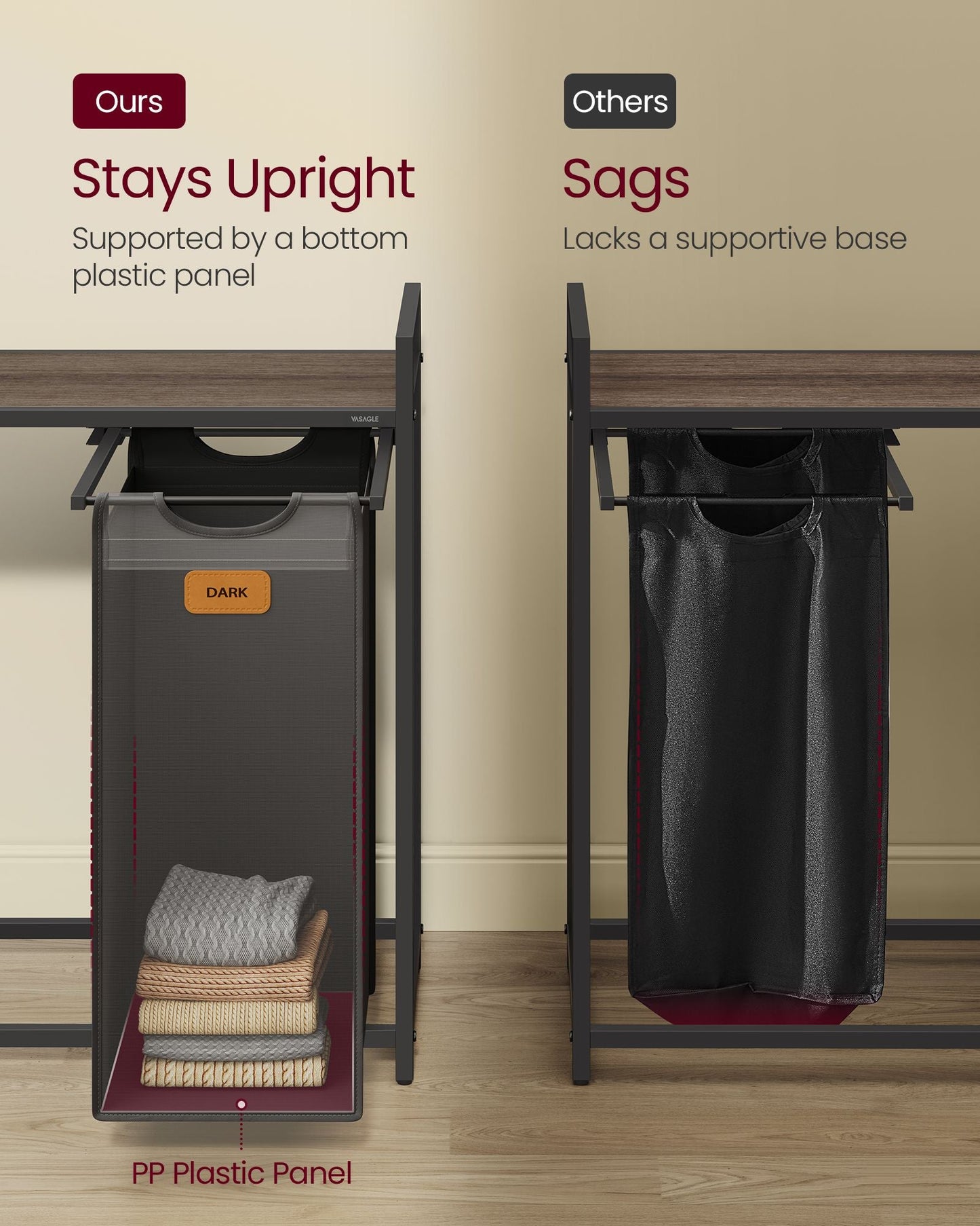 Rolling Laundry Hamper with 2 Compartments, 26.4 Gal. (100 L)