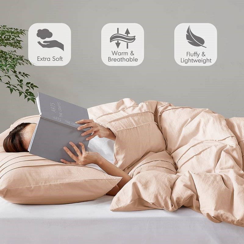 King Size Microfiber Pleated Soft Washed Comforter Set Pink Blush Color