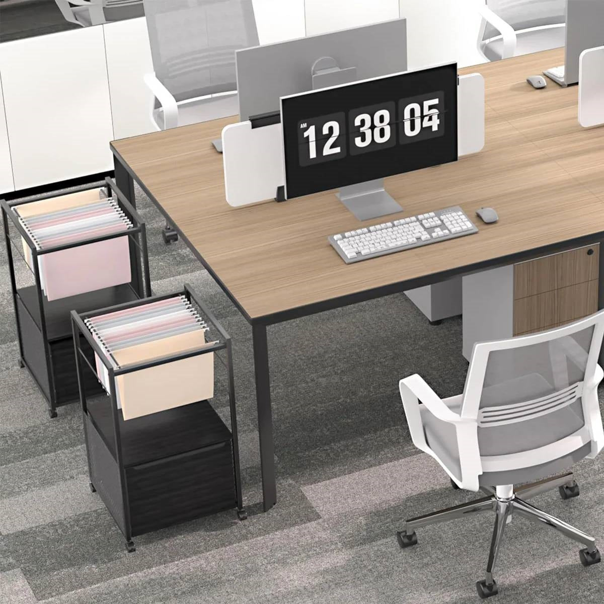 Black Metal Wood Rolling File Cabinet with Open File Hanging Bar