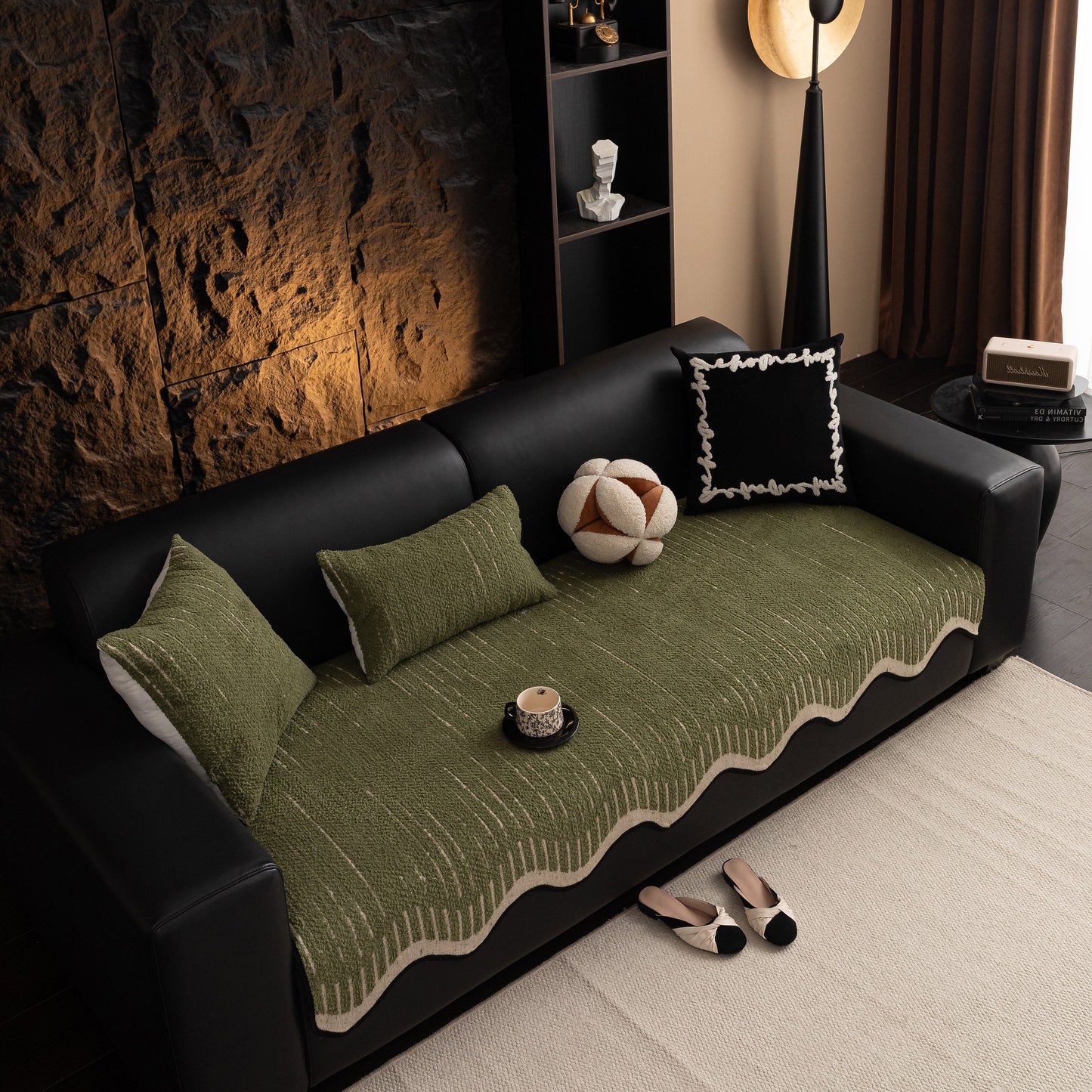 Textured Sofa Seat Cover with Wave Edge – Non-Slip, Washable Couch Throw Protector